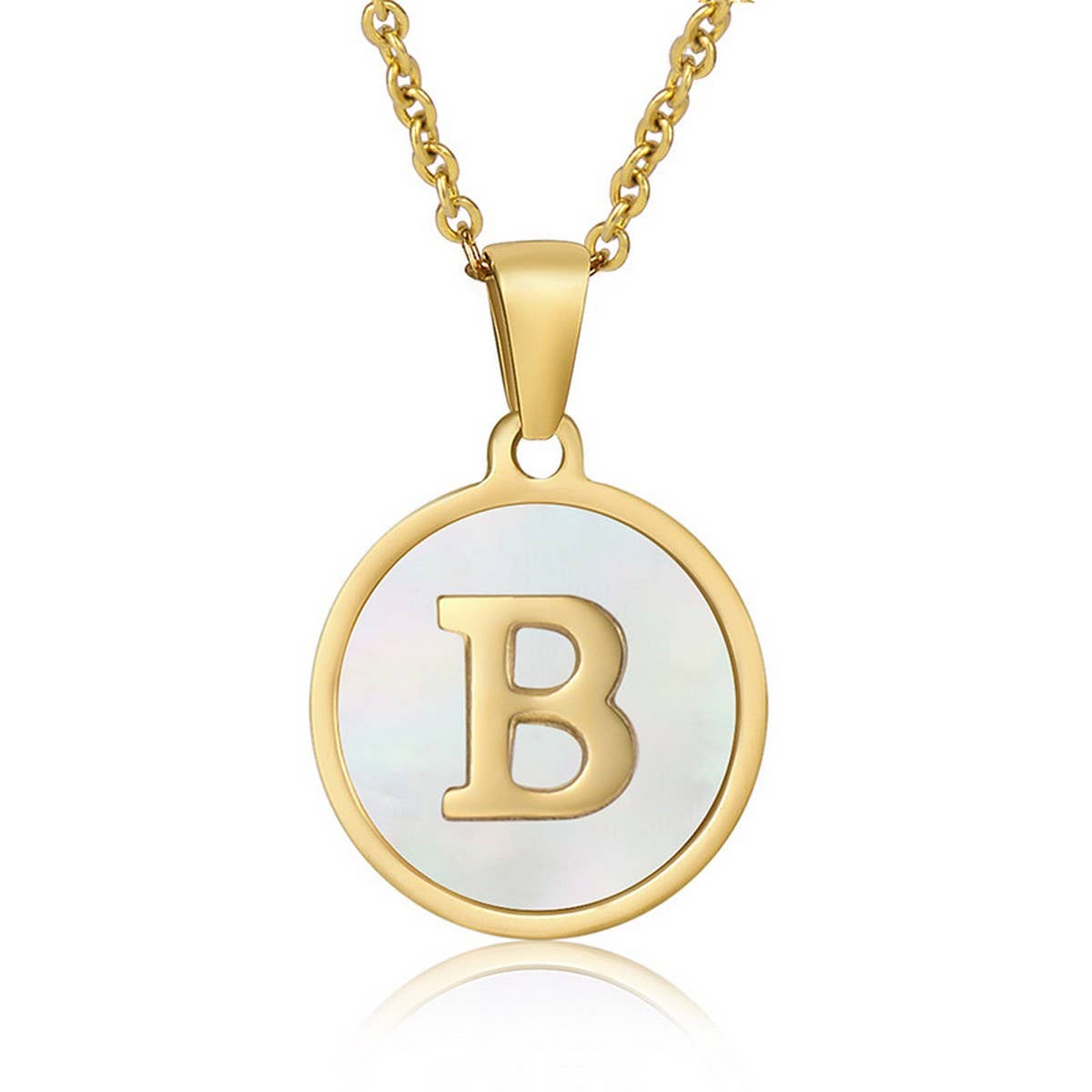 CIRCULAR SHELL ENGLISH LETTER PENDANT NECKLACE
