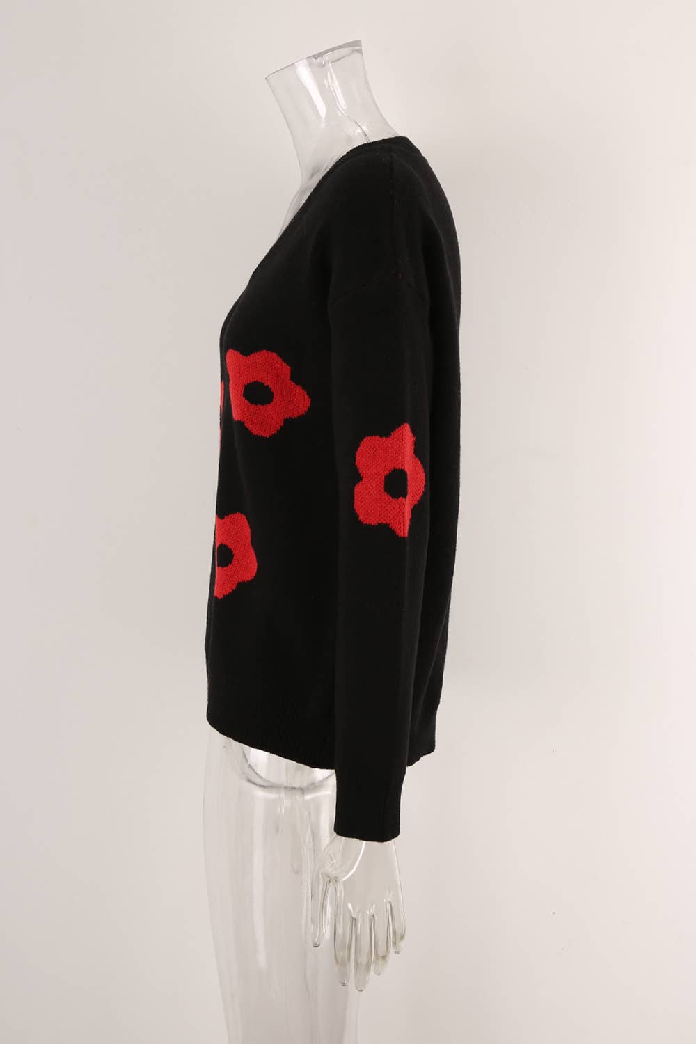 SWEATER V-NECK LONG SLEEVE FLOWER KNIT