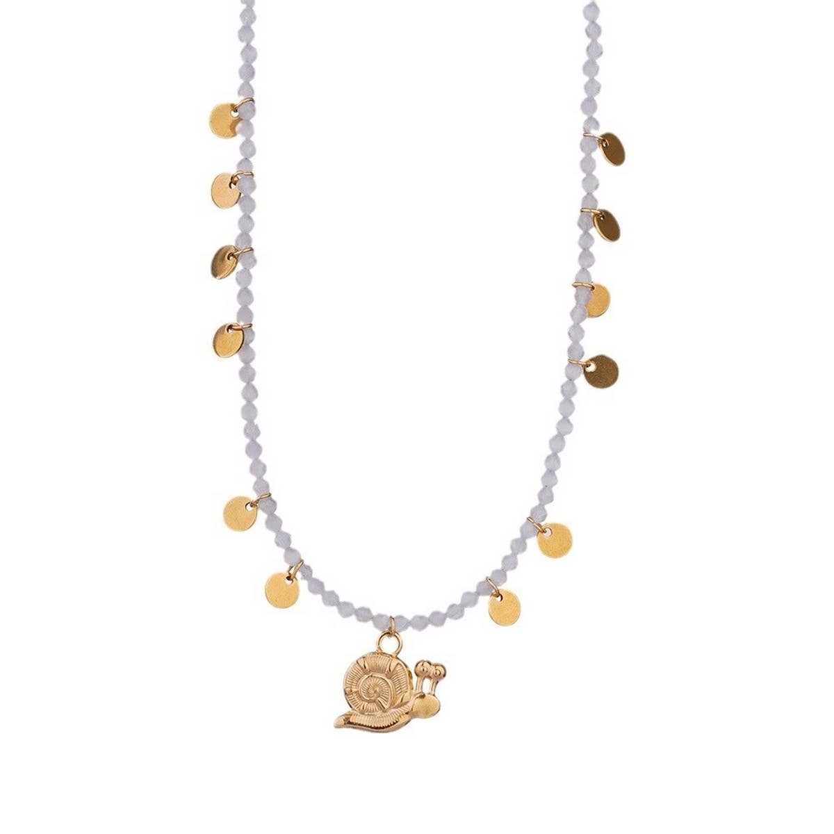 Natural Stone Necklace with Fish Pendant