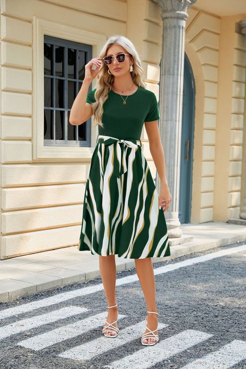 CWDMD2223_ROUND NECK PRINTED PATCHWORK DRESS