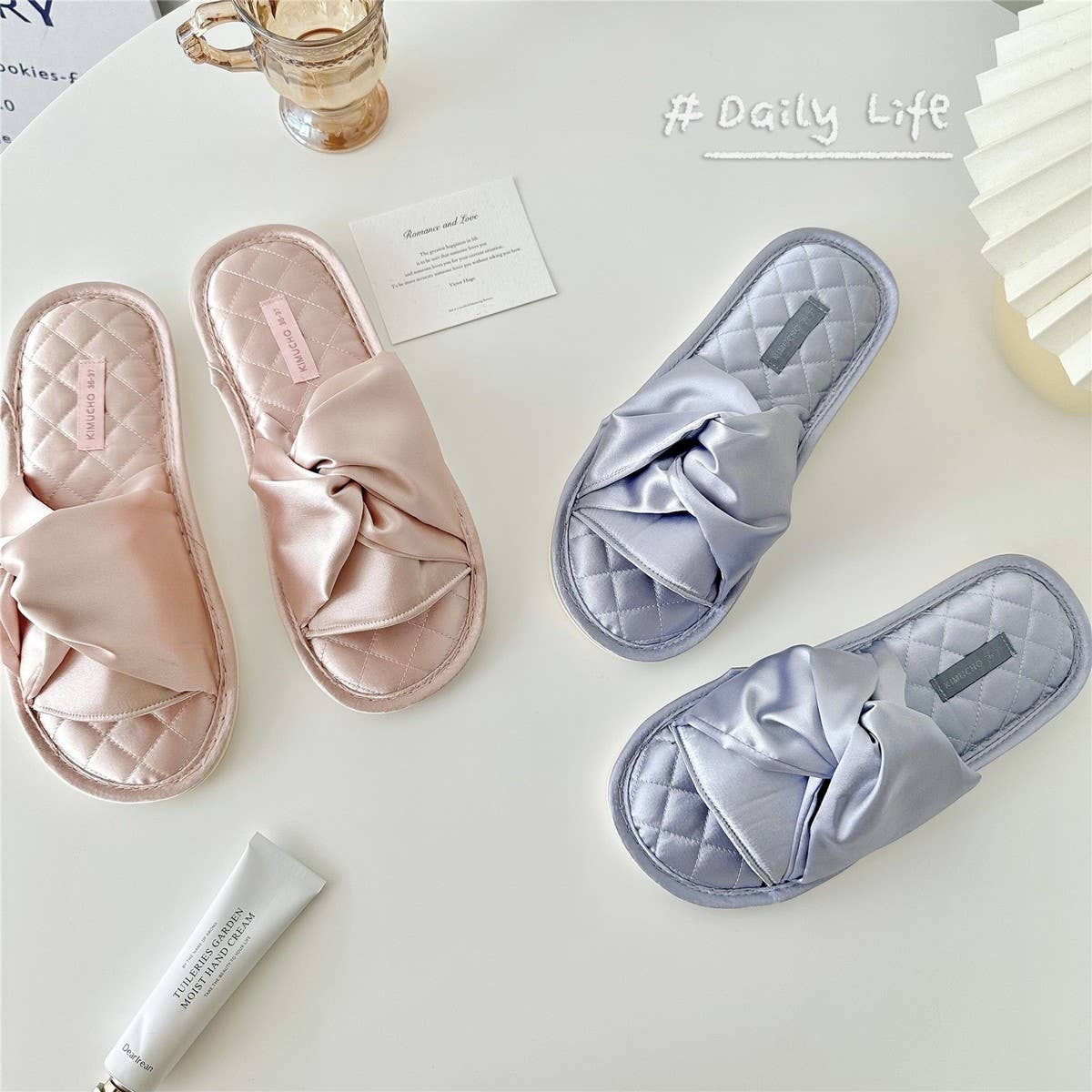 CROSS BOWKNOT FABRIC SLIPPERS INDOOR SLIPPERS