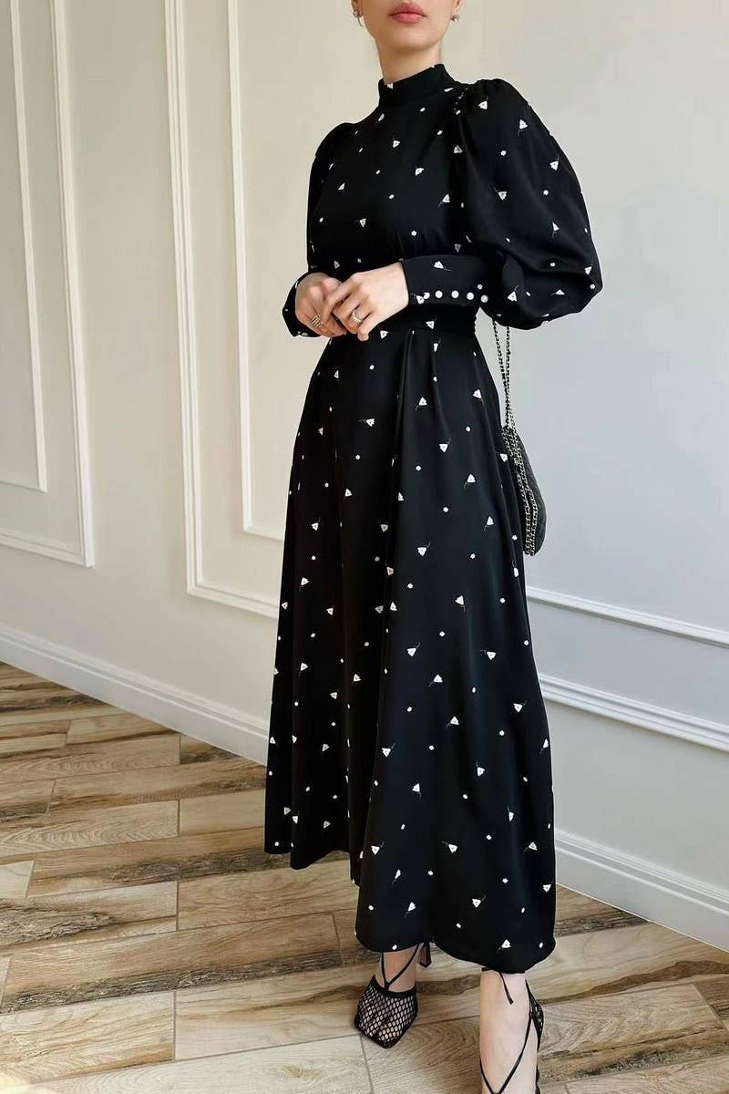 CWDMD01224_HEART-SHAPED PRINT ELEGANT RETRO EVENING DRESS