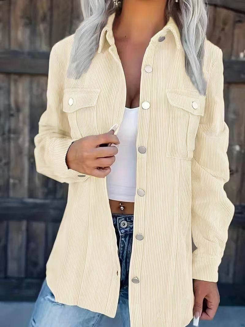 SOLID COLOR CORDUROY LAPEL LOOSE CASUAL COAT