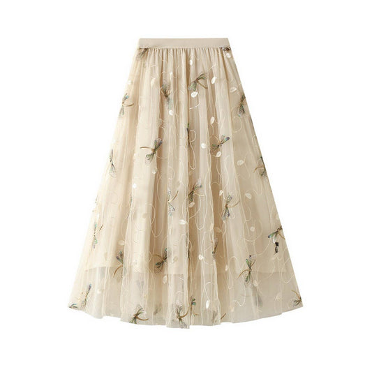3D Dragonfly Embroidered Tulle Maxi Skirt_CWBMS0395