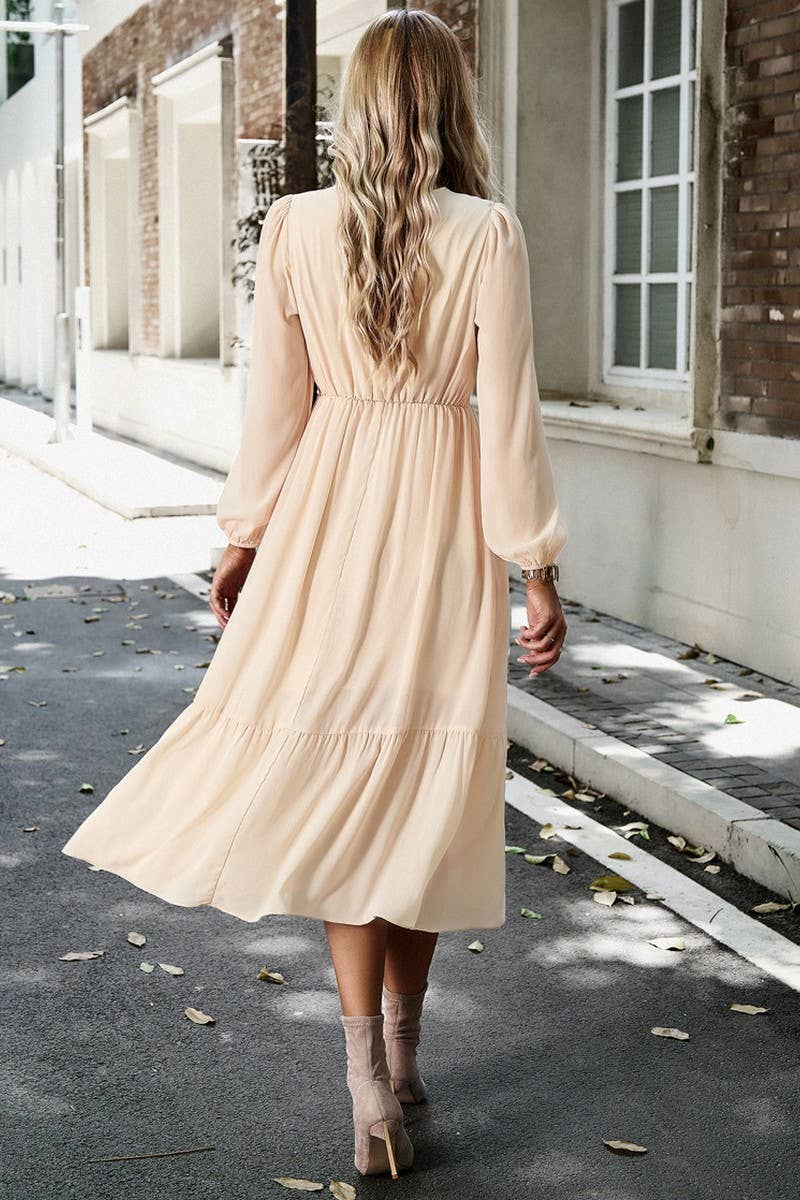 CWDMD0745_Deep V-neck Long Sleeve Maxi Dress