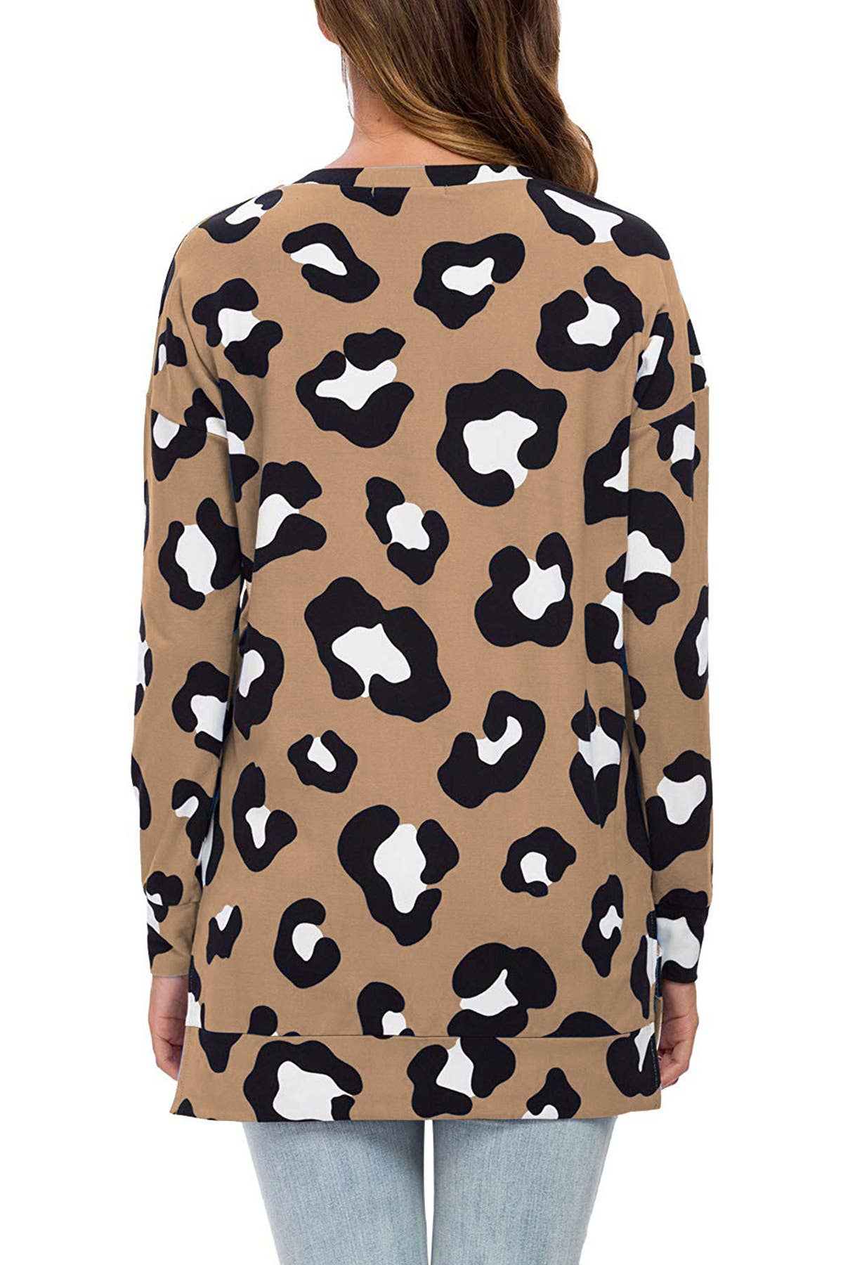 LEOPARD PRINT CREW NECK LOOSE PULLOVER T-SHIRT