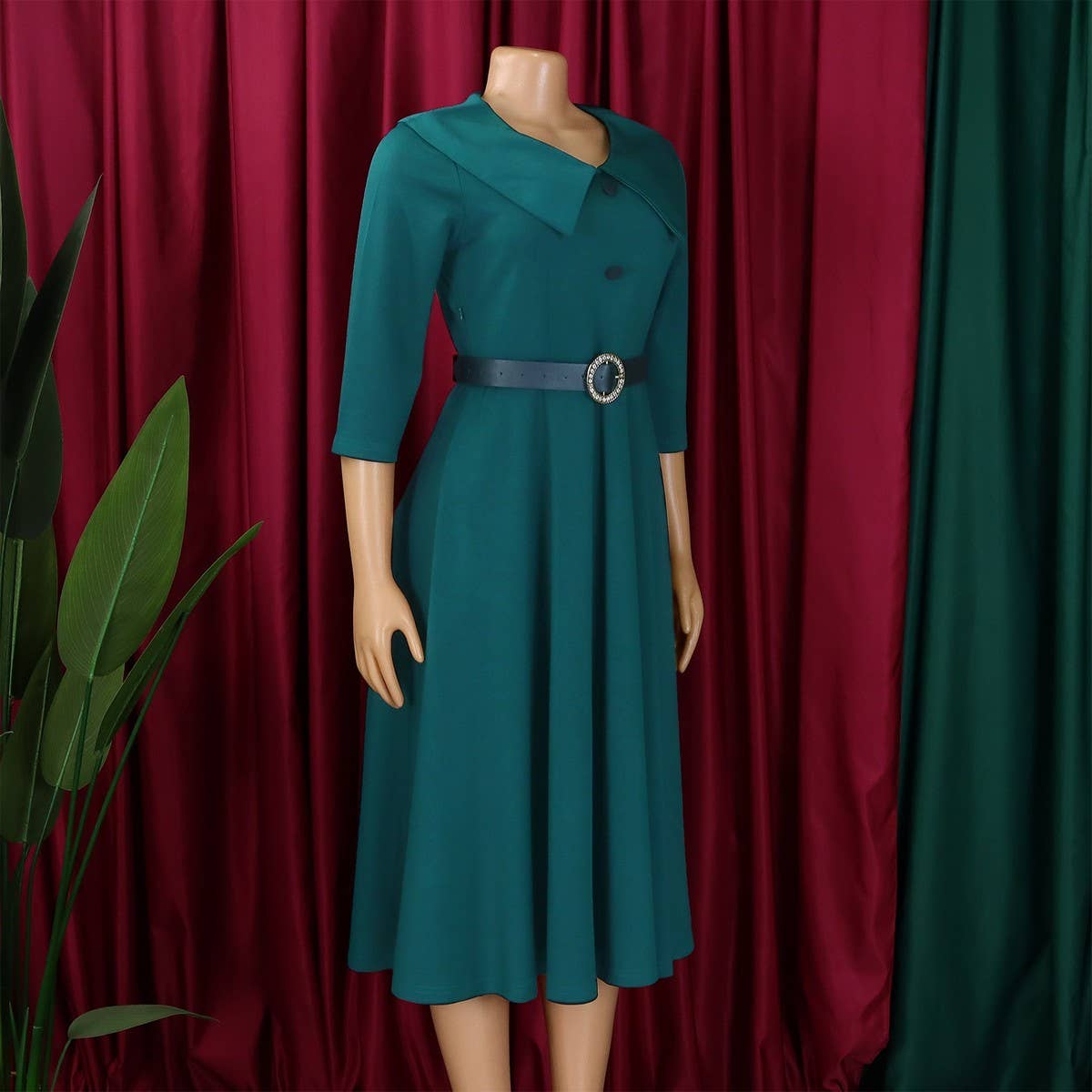 SOLID COLOR FASHIONABLE A-LINE PLUS SIZE DRESS_CWDMD3670