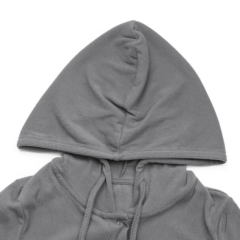 SOLID COLOR SLIM FASHION HOODED PIT STRIP ONESIE