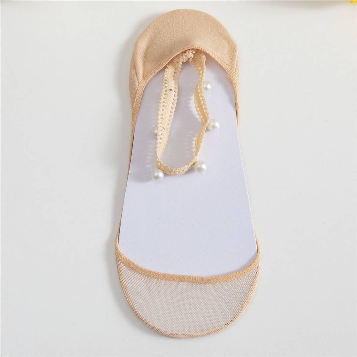 WOMEN PEARL LACE SOLID COLOR INVISIBLE SOCKS