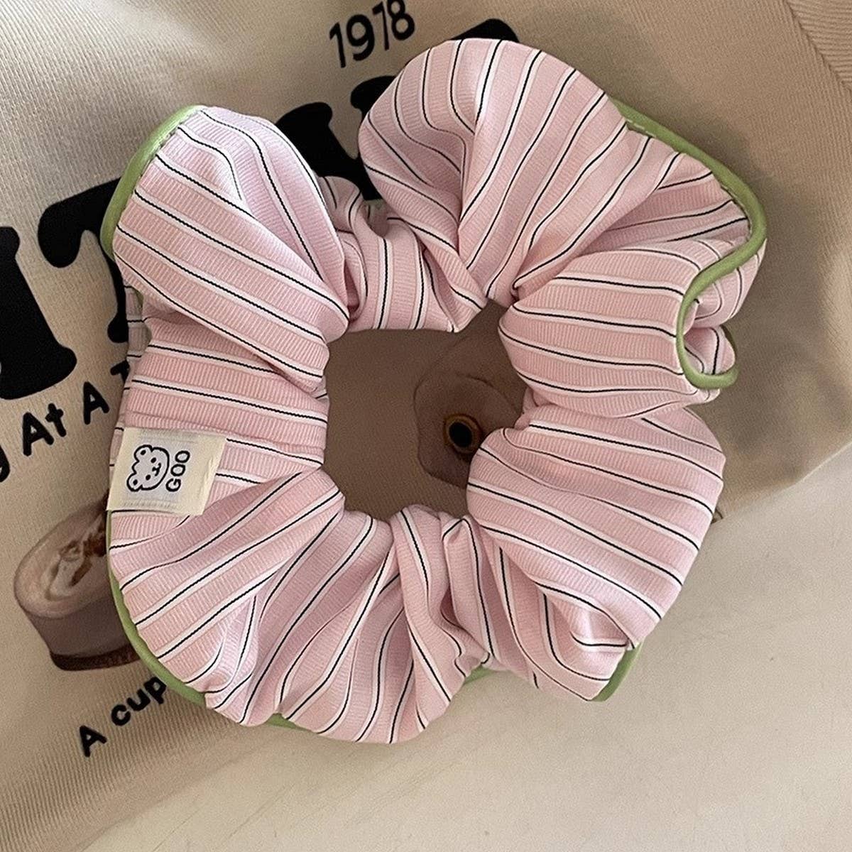 CREAM CONTRAST STRIPED HAIR TIE_CWAHA1077