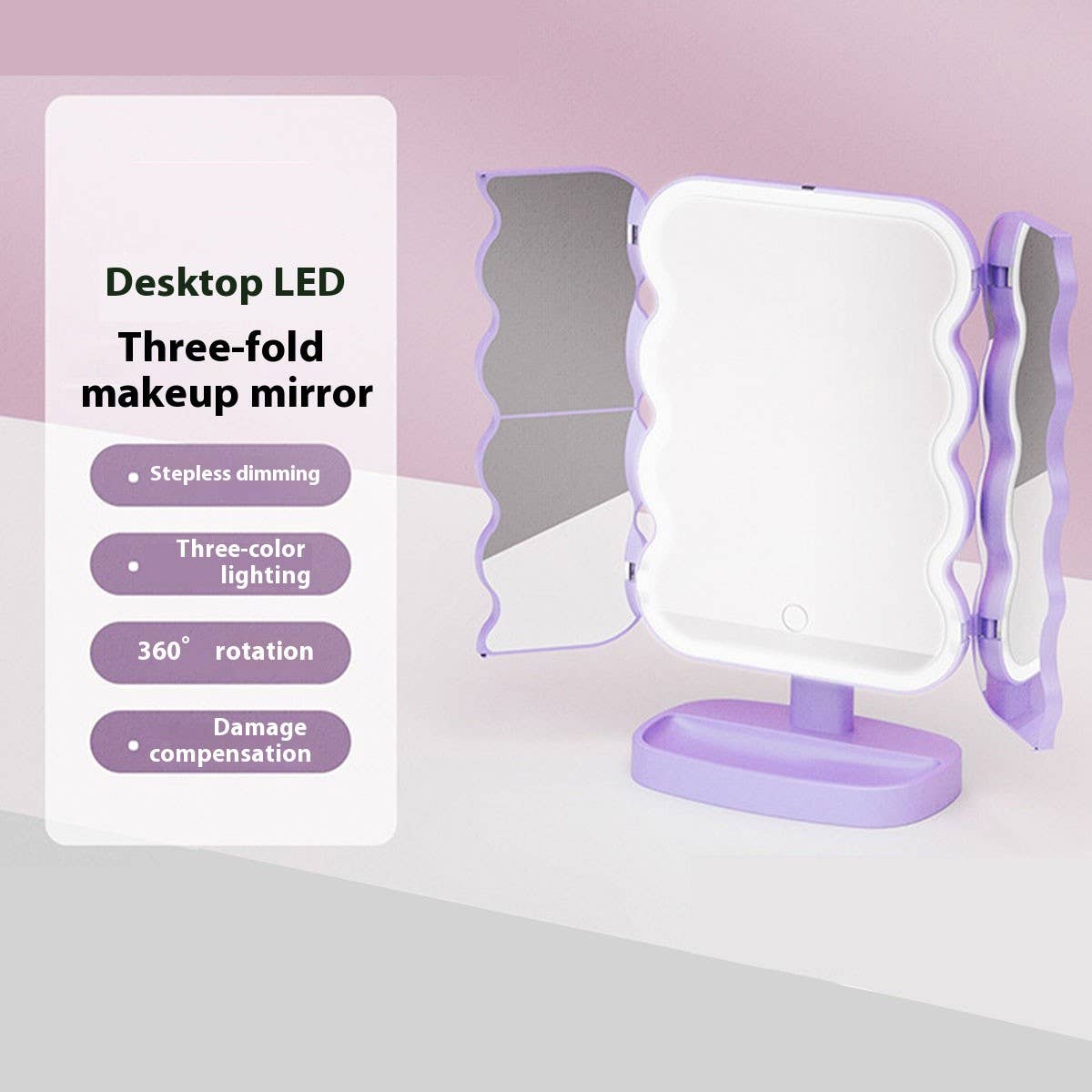 CREATIVE DESKTOP THREE-WAY LED MAKEUP MIRROR