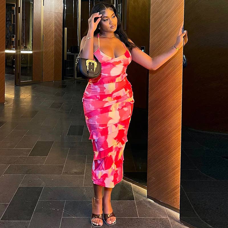 PRINTED SEXY HALTER HALTER IRREGULAR DRESS