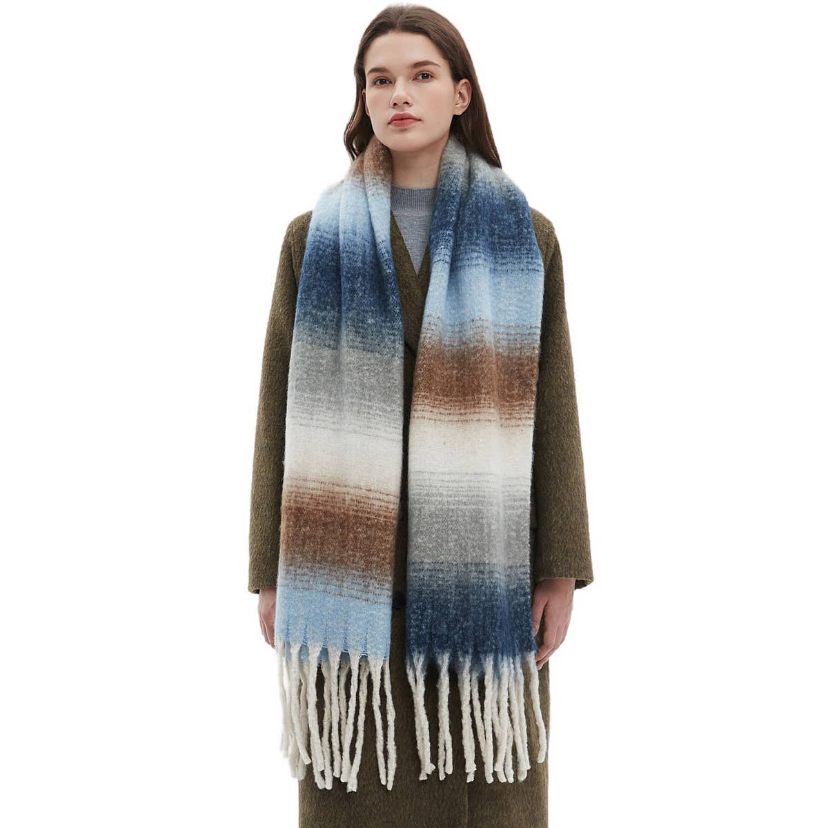 Gradient Chunky Tassel Scarf - Autumn and Winter