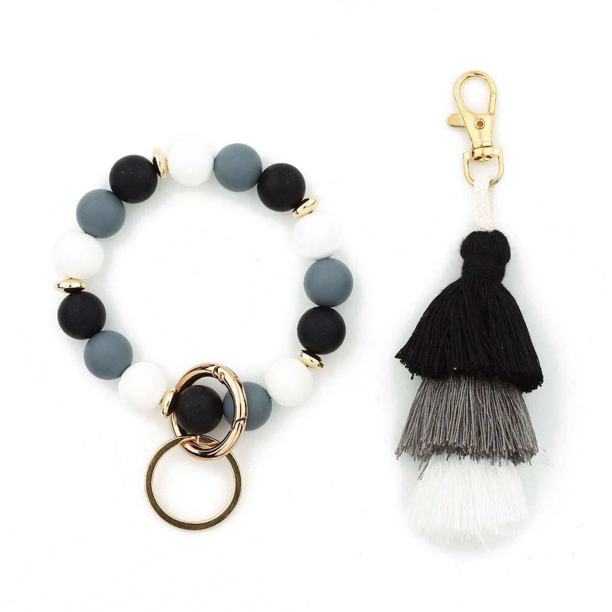 Women??¢s Tassel Silicone Bead Keychain Bracelet_CWAB5029