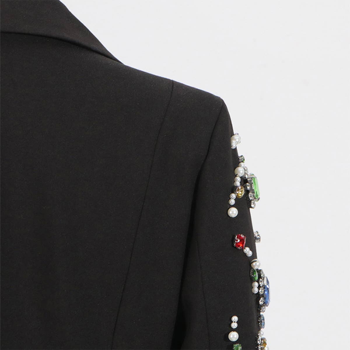 Slim Fit Rhinestone Blazer with Notched Collar_CWOCO1249