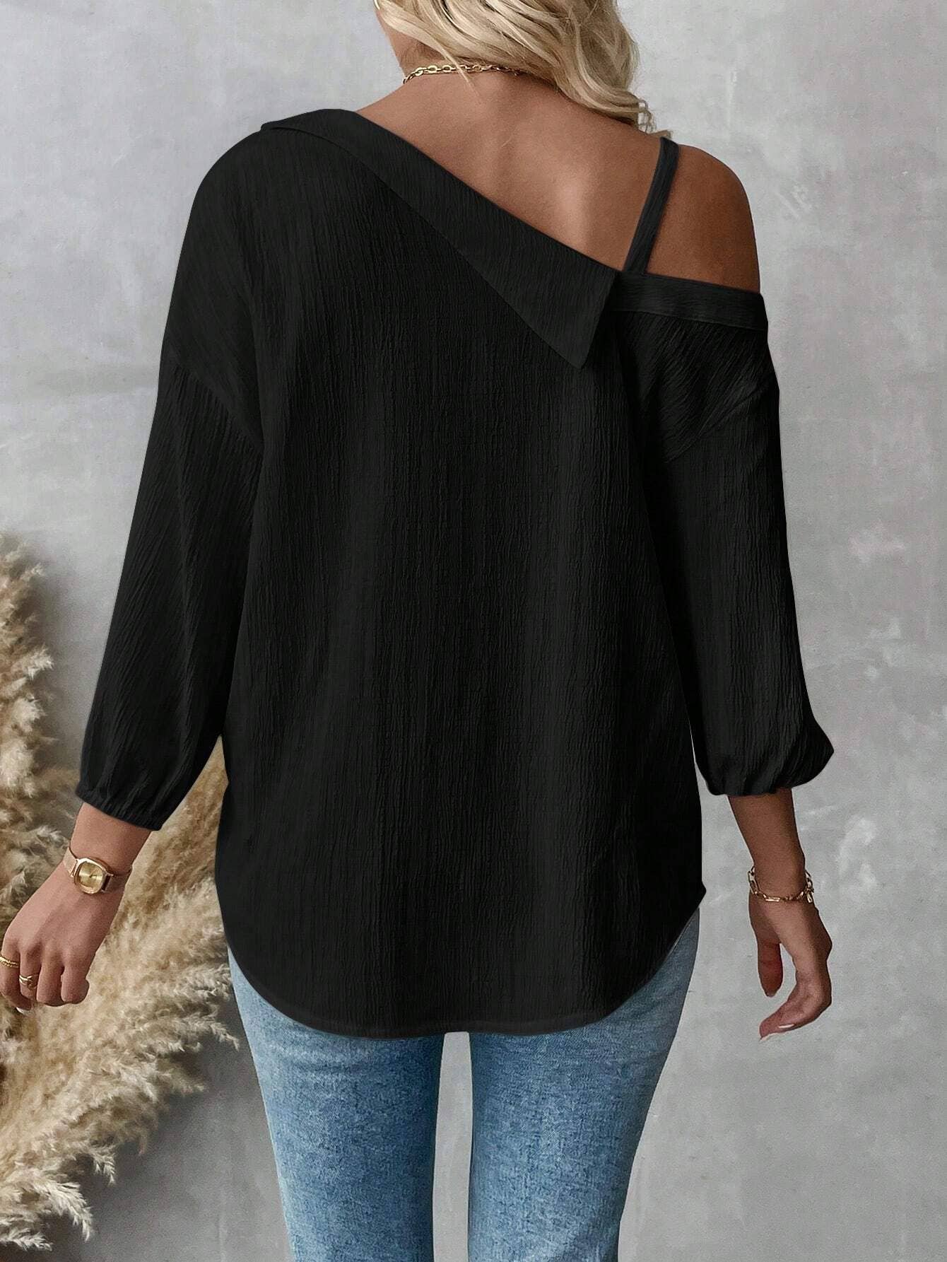 Lapel off-the-shoulder single breasted shirt