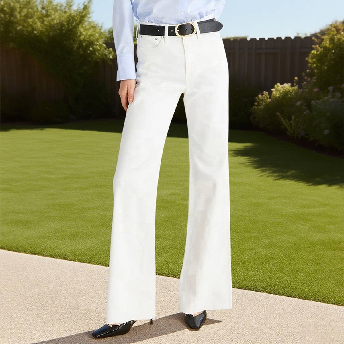 Stretch solid color straight cut denim pants