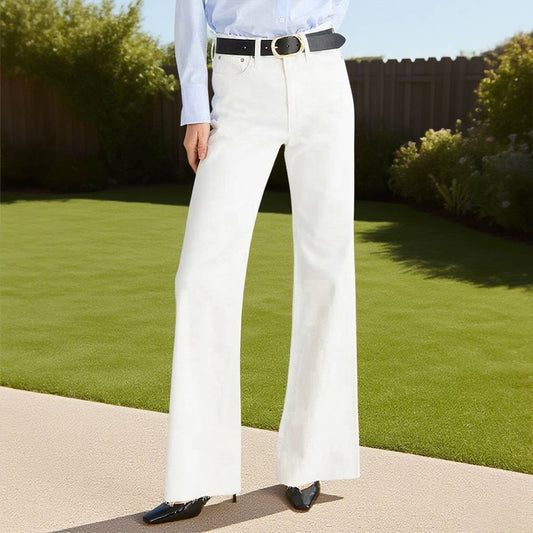 Stretch solid color straight cut denim pants