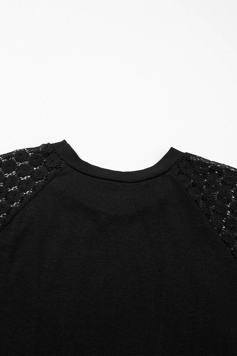 Solid-color hollowed-out lace round-neck dress