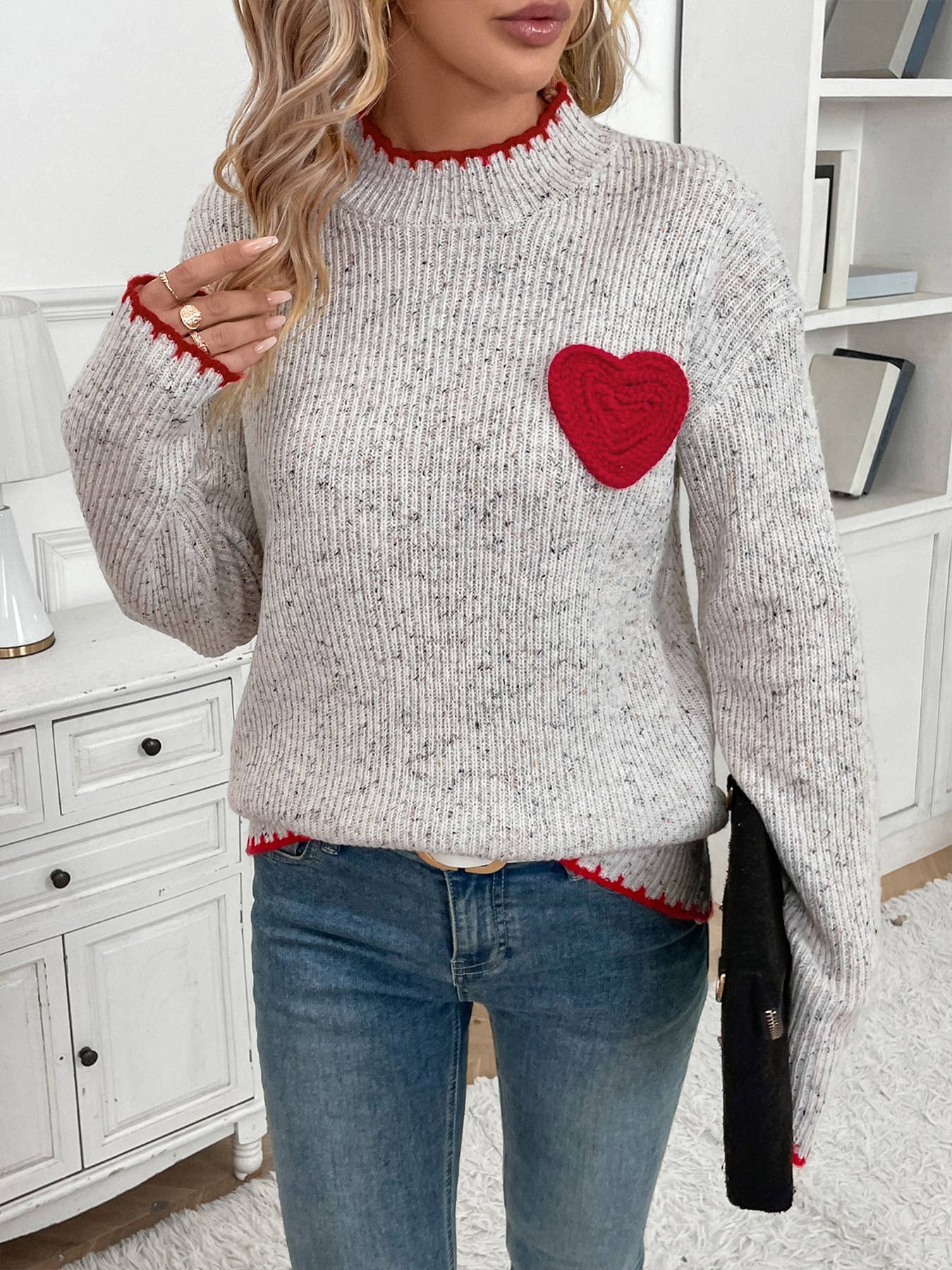 Valentine's Day half turtleneck love jacquard pullover