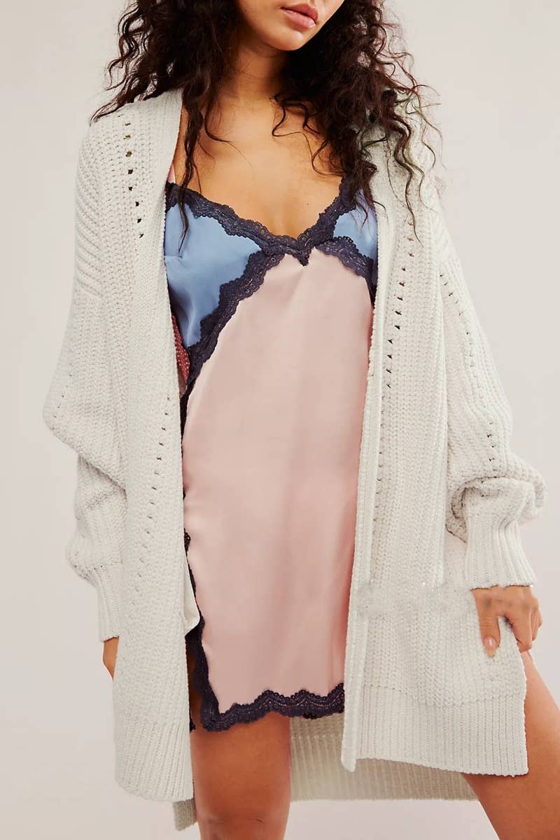 CWOCAL1829_HOLLOWED OUT LONG POCKET CARDIGAN LONG STYLE