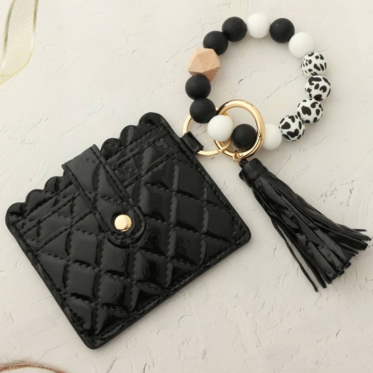 SILICONE BEAD TASSEL BRACELET KEYCHAIN CARD BAG