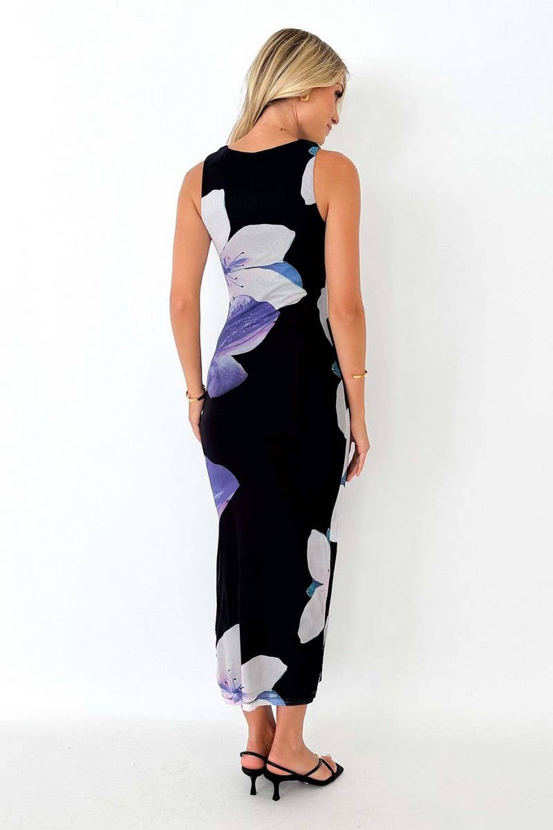 CWDMD5543_ELEGANT FLORAL WAIST?CINCHING SLIM FIT DRESS