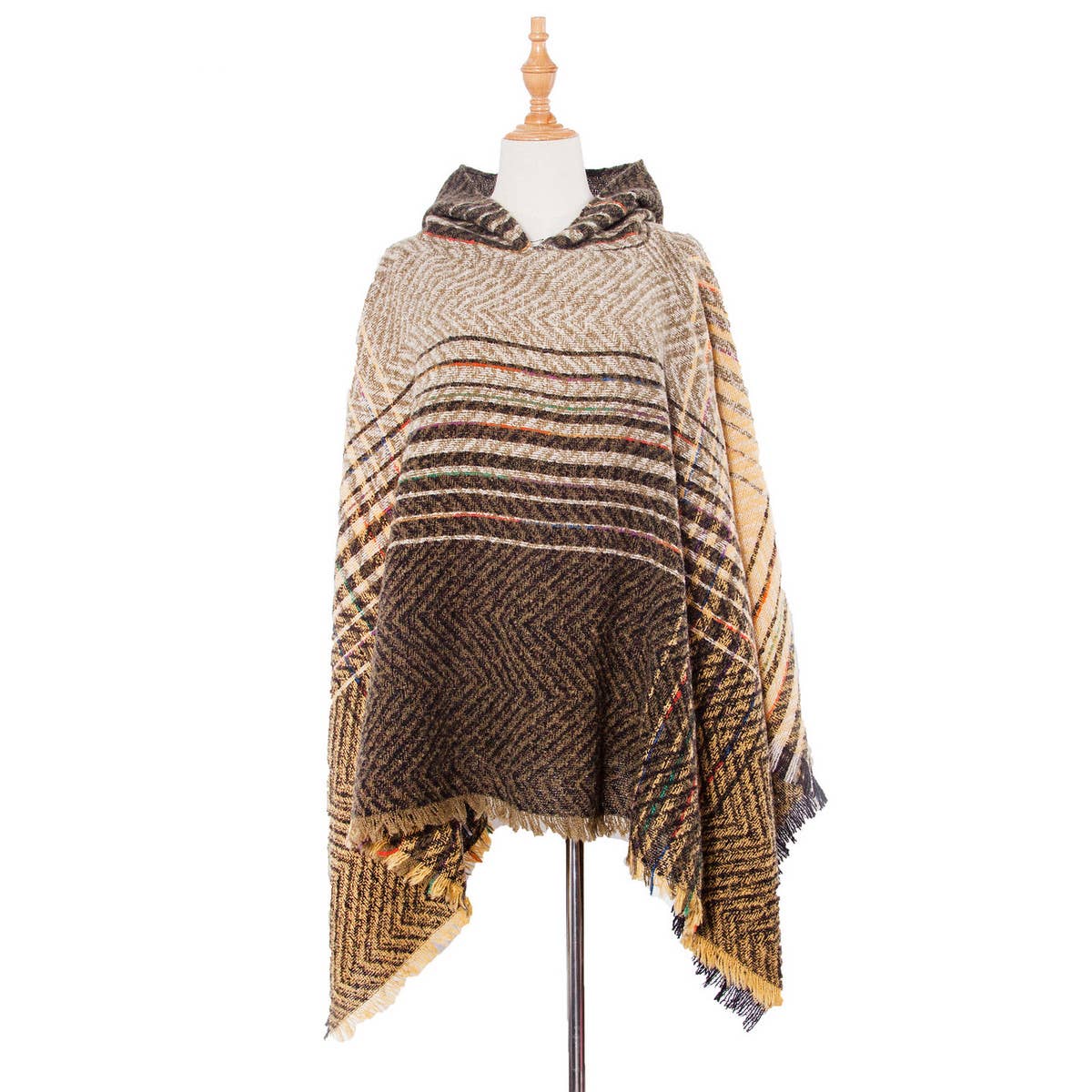 NEW HERRINGBONE GRADIENT HOODED CAPE SHAWL