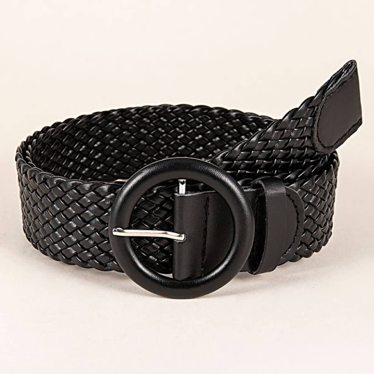 VERSATILE BLACK ROUND BUCKLE WOVEN BELT_CWABE0453