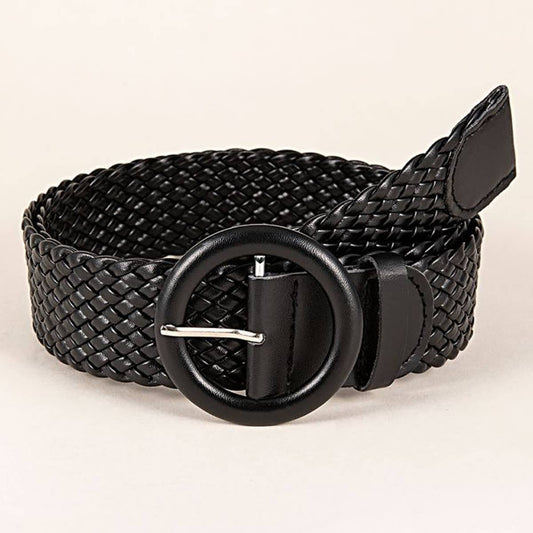 VERSATILE BLACK ROUND BUCKLE WOVEN BELT_CWABE0453