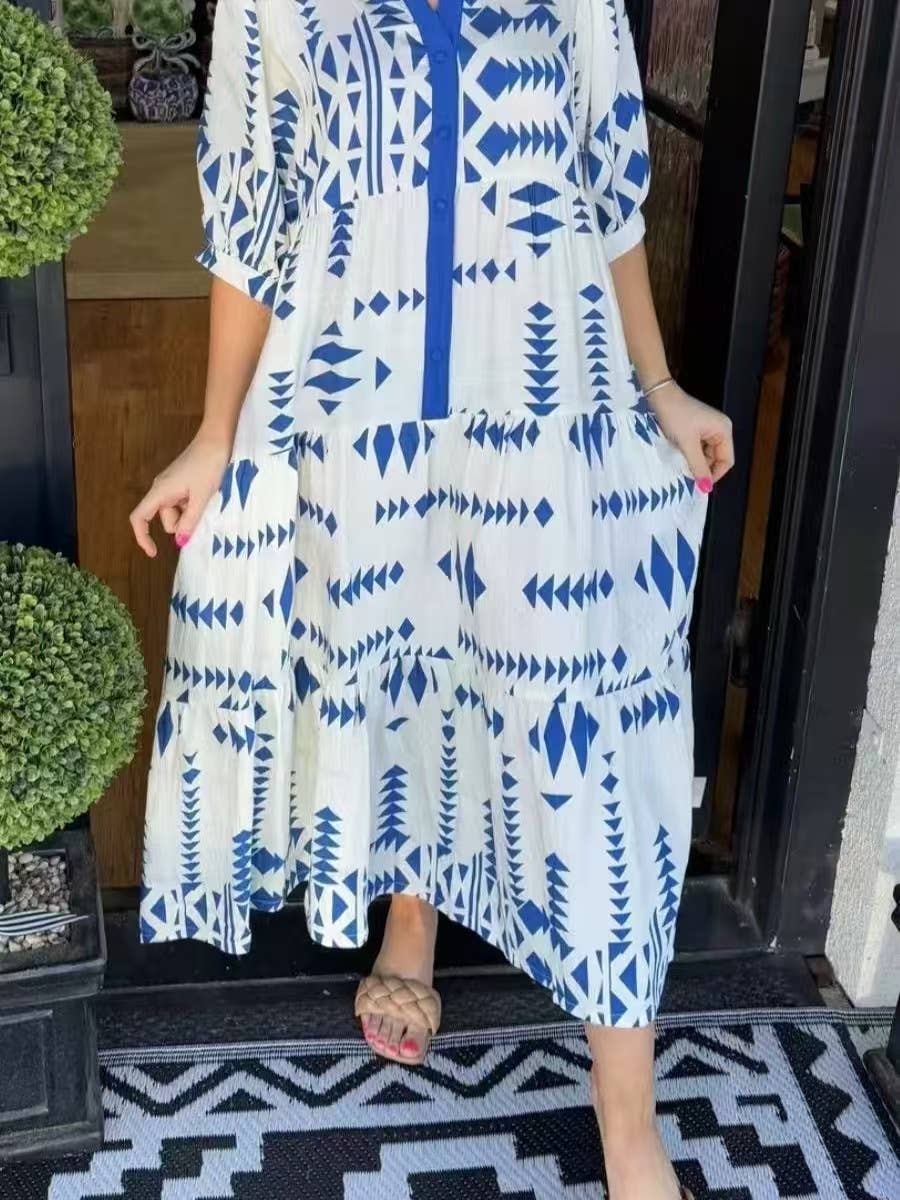 Printed shirt, Bohemian-style loose long dress