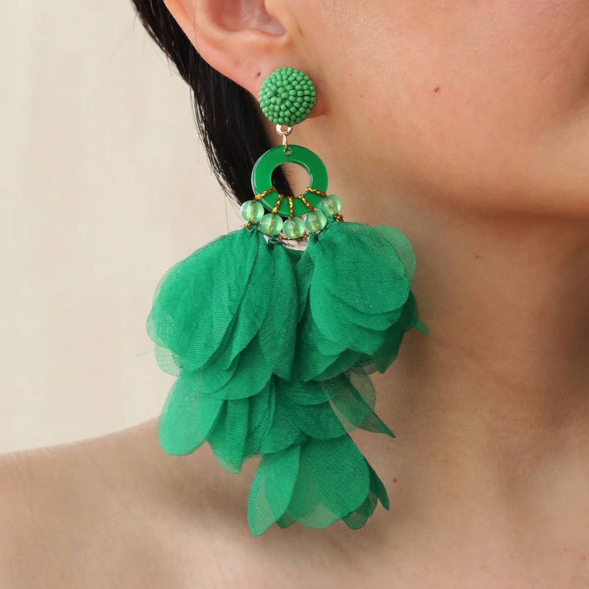Handmade Long Statement Floral Fabric Earrings