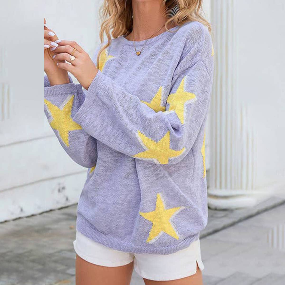 Five-pointed jacquard knitted long-sleeved sweater