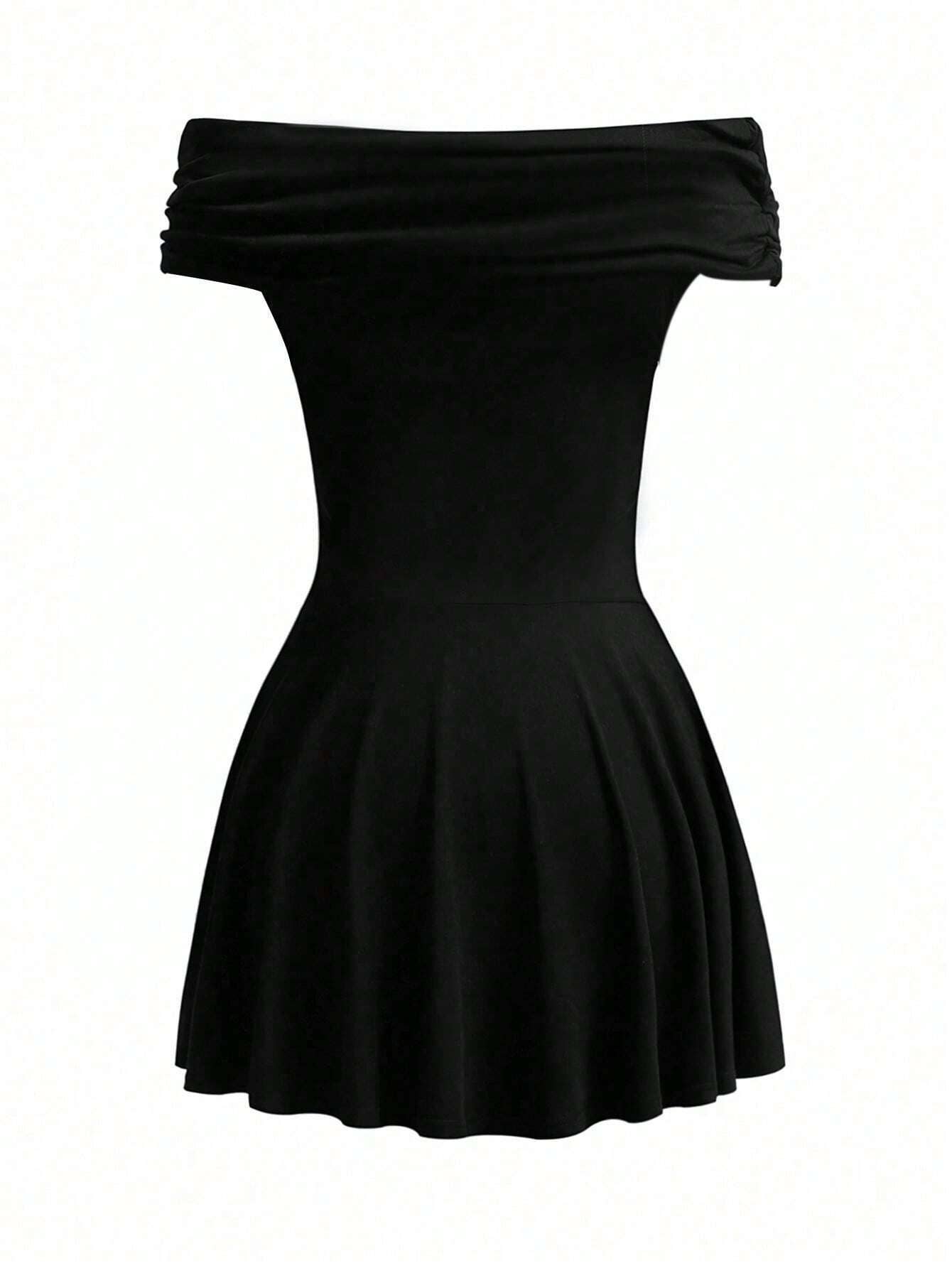 Line neck high waist sexy short solid color dress