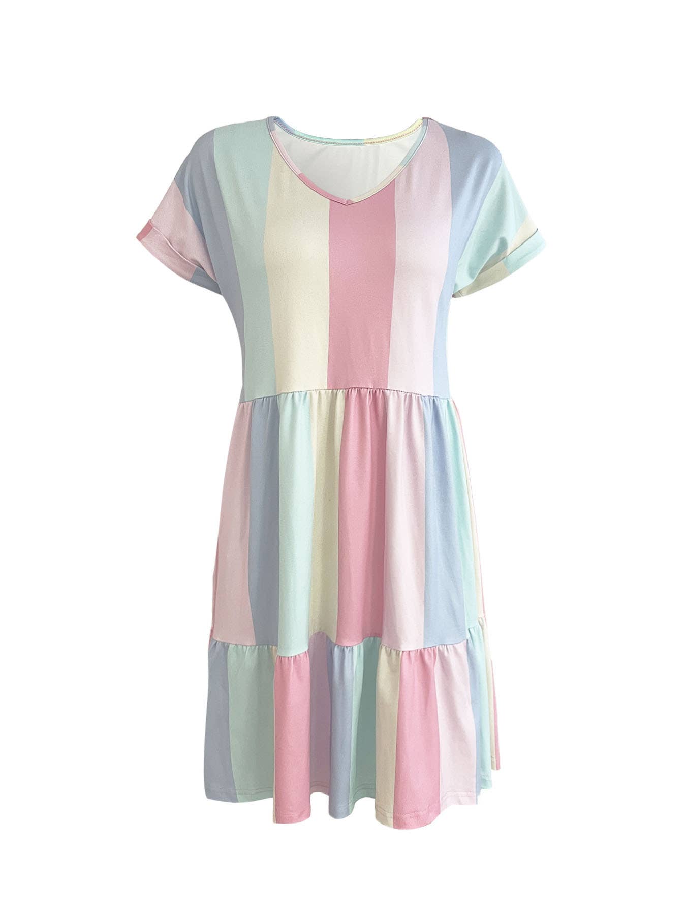 Multi-color contrasting printed V-neck dress