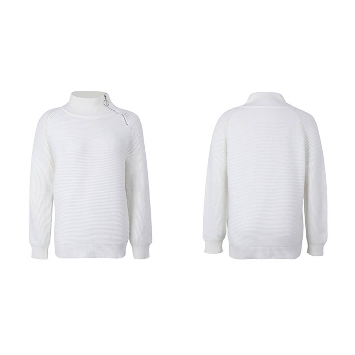 Solid color turtleneck zip-up sweater lady