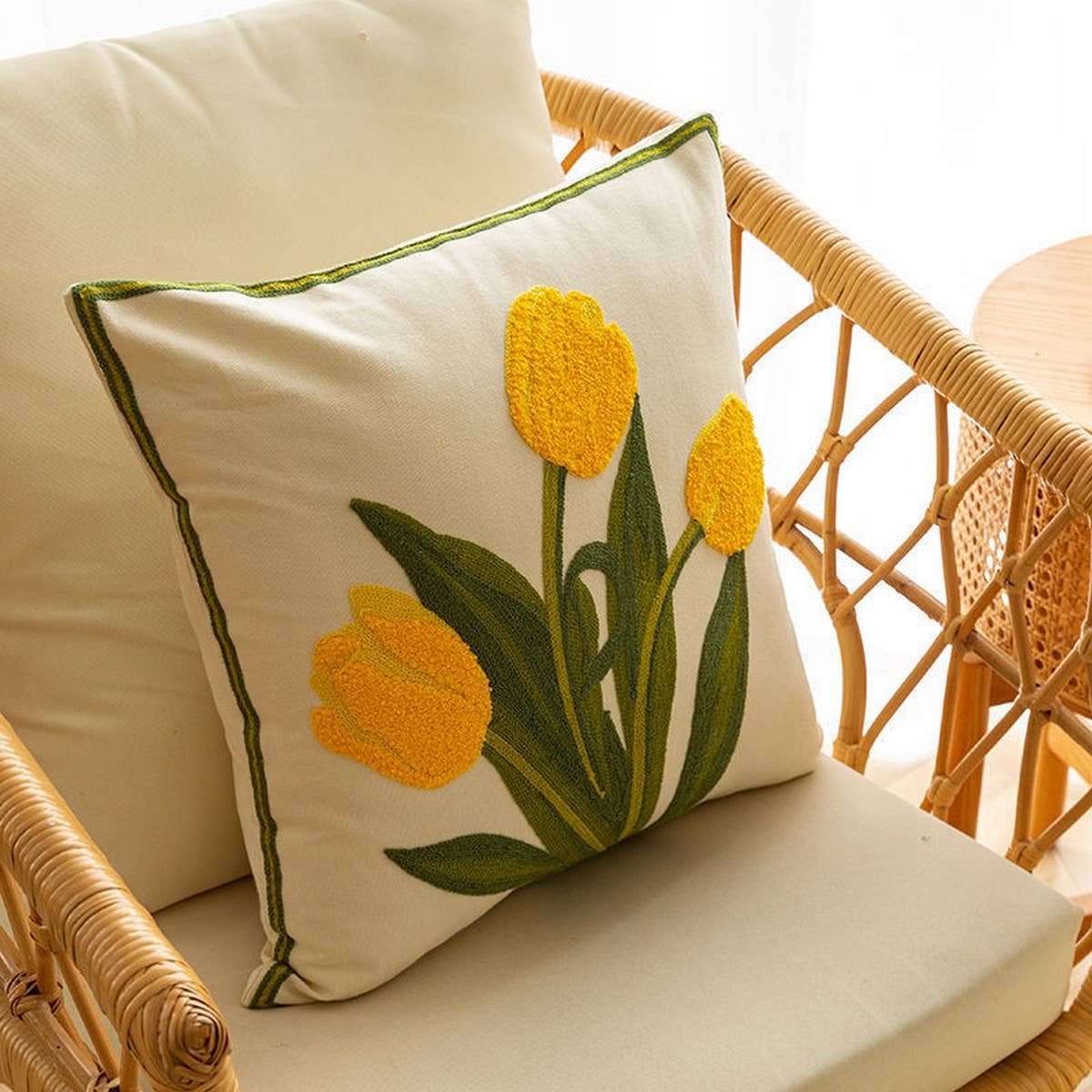 Yellow Floral Embroidered Pillow Cover for Sofa/Bed_CWMM7694