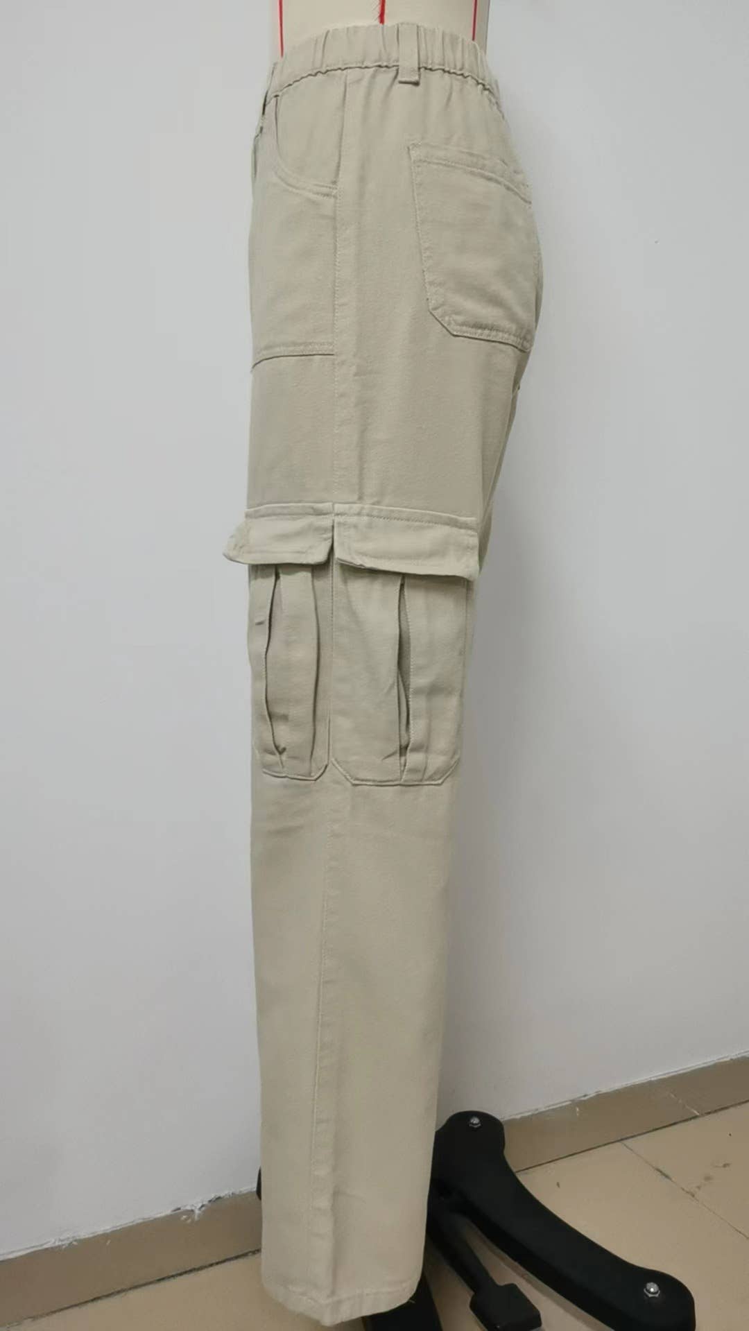 ELASTIC-WAISTED DENIM CASUAL CARGO PANTS