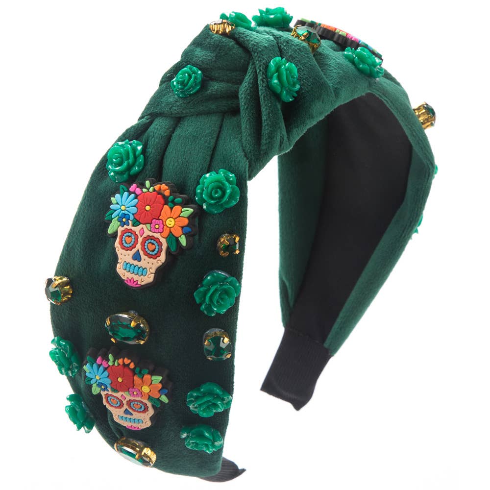 HALLOWEEN VELVET SKULL STEREOSCOPIC ROSE HEADBAND