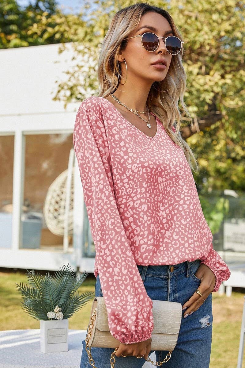 V NECK PULLOVER CHIFFON PRINT STYLE BLOUSE_CWTBLL0590