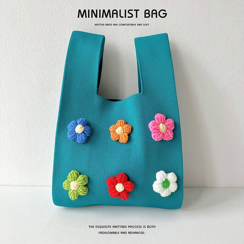 Cute colorful flower knitted single-shoulder bag