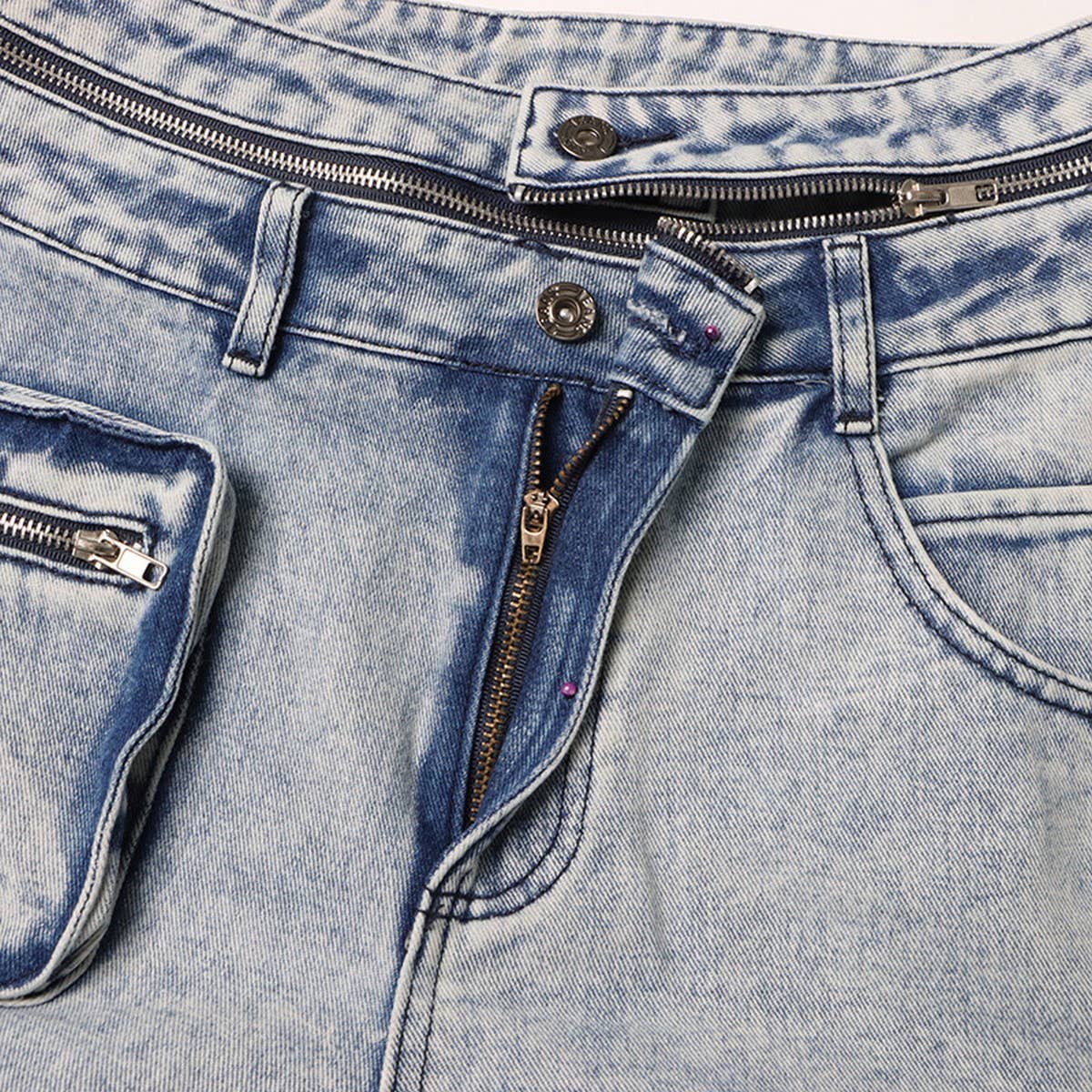 FASHION TRENDY ZIPPER SPLICING MULTI POCKET JEANS_CWJP0195