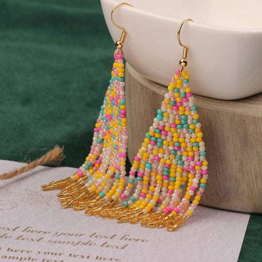 COLORFUL BOHEMIAN EXOTIC RICE BEAD EARRINGS