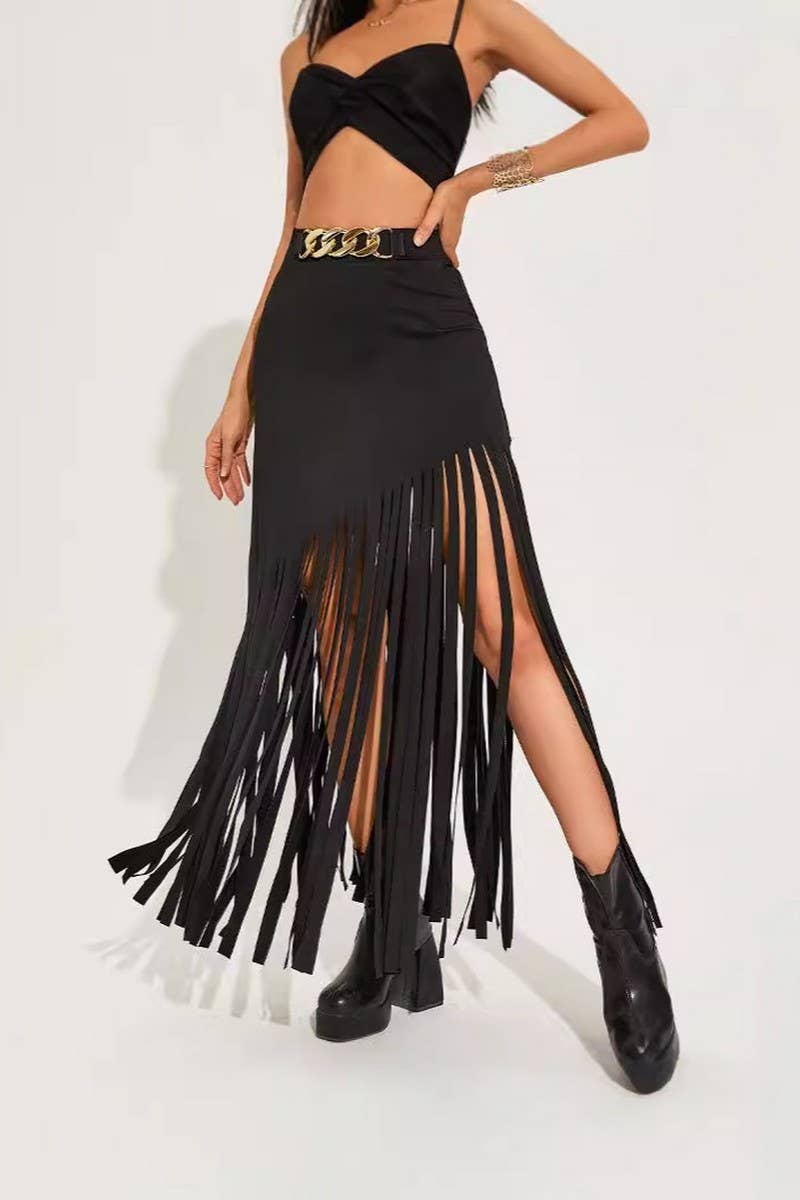CWBLS00715_DARK PUNK TASSEL SEXY MINI SKIRT WOMEN