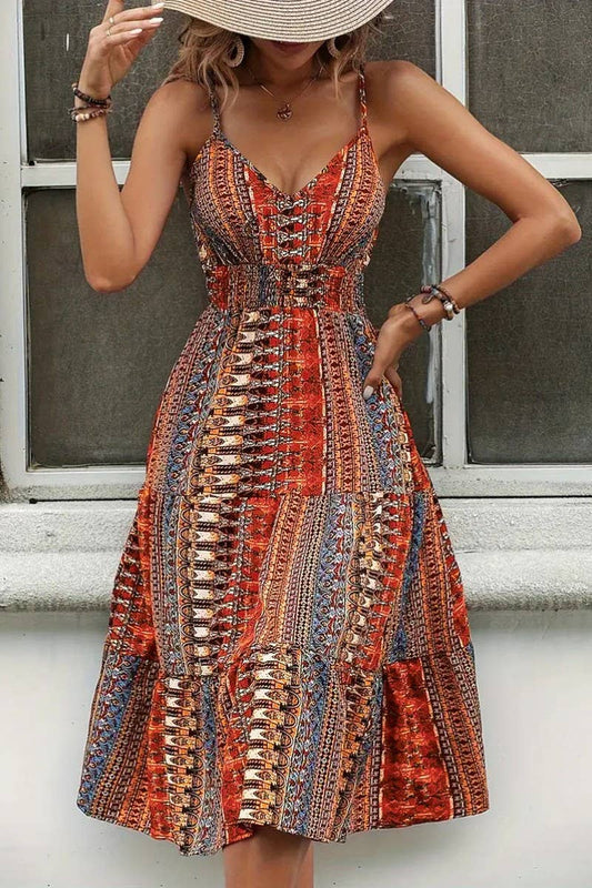 CWDMD5883_FLORAL V NECK SLEEVELESS SPAGHETTI STRAP DRESS