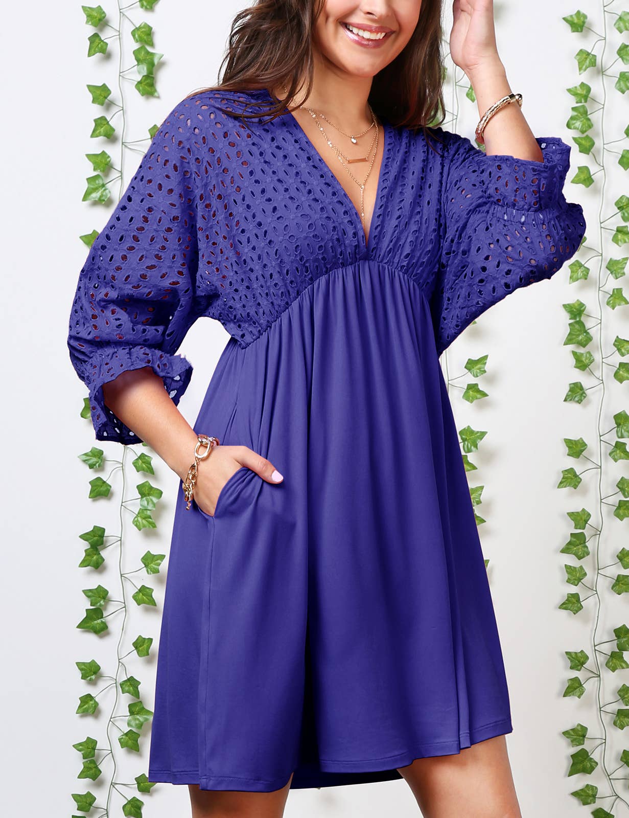 WOMEN DEEP V LOOSE SHORT DRESS_CWDSD10367