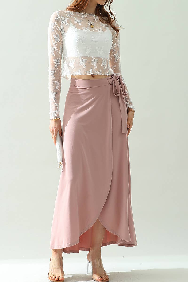 CWBLS117_High Waisted Maxi Wrap Skirts with Slit