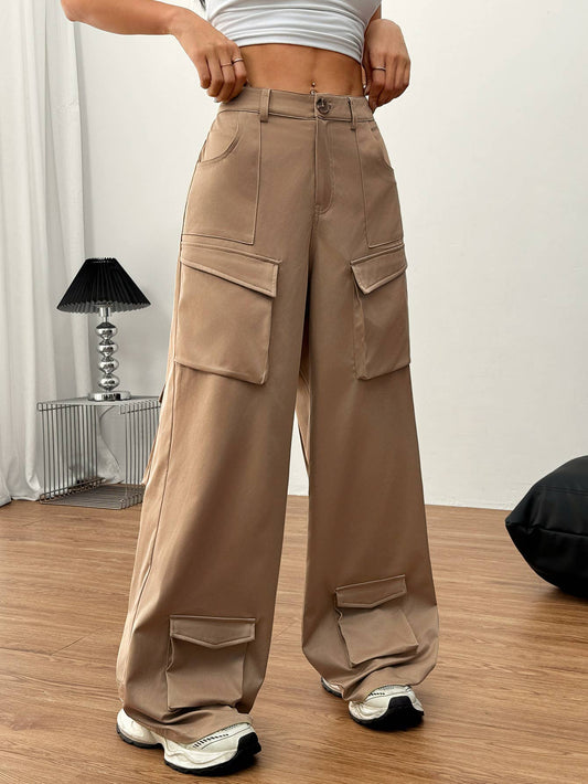 LOOSE CASUAL WIDE-LEG STREET POCKET OVERALLS
