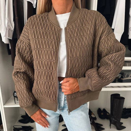 SOLID COLOR SHORT ZIPPER JACKET QUILTED JACKET