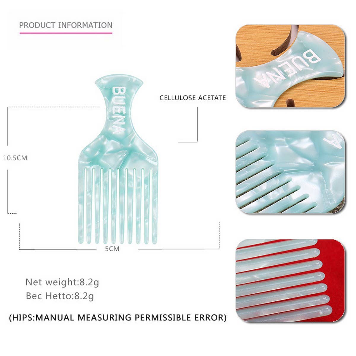 ACETATE HAIR COMB WITH WIDE TEETH AND LONG HANDLE_CWAHA4233